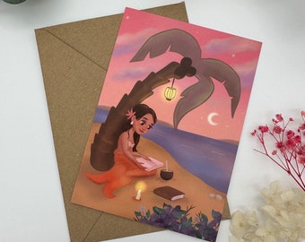 Meerjungfrau beim Lesen Postkarte