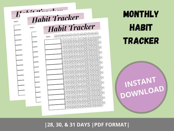 Printable Monthly Habit Tracker Daily Habit Tracking - Etsy
