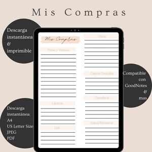 Lista de Compras | Imprimível | Descarga Instantânea | Lista de compras em espanhol | Organizar | Boas notas | Propriedade latina | Bilíngue | Espanhol