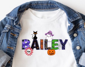 Camisa personalizada de Halloween para niños, suéter con nombre personalizado, lindo nombre de Halloween, camisa para niños pequeños, camisa espeluznante, camisa fantasma, camisa con nombre personalizado