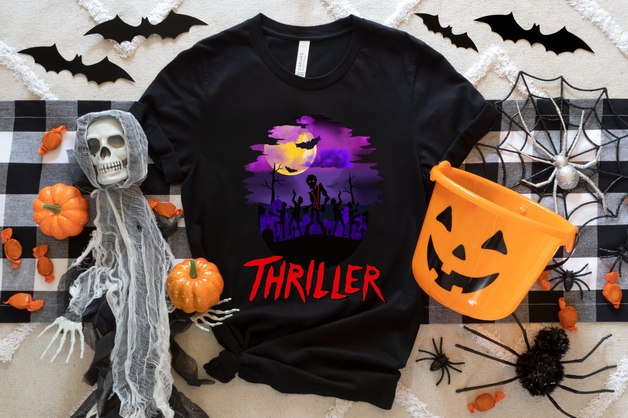 T-shirt Michael Jackson Thriller Zombie - Coton Léger, Coupe Classique - Taille Enfant - Cadeau Fan MJ, Déguisement Halloween - Noir - 8