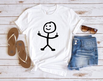 Camisa de figura de palo, camisa de dedo medio, hombre de palo, arte Doodle, camisa de dibujos animados, camisa de hombre de palo divertido, camisa de fiesta, camisa Fuck You