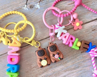 Cute Capybara Personalized Name Bag Charm: Kids Birthday Goodie Bag Charms