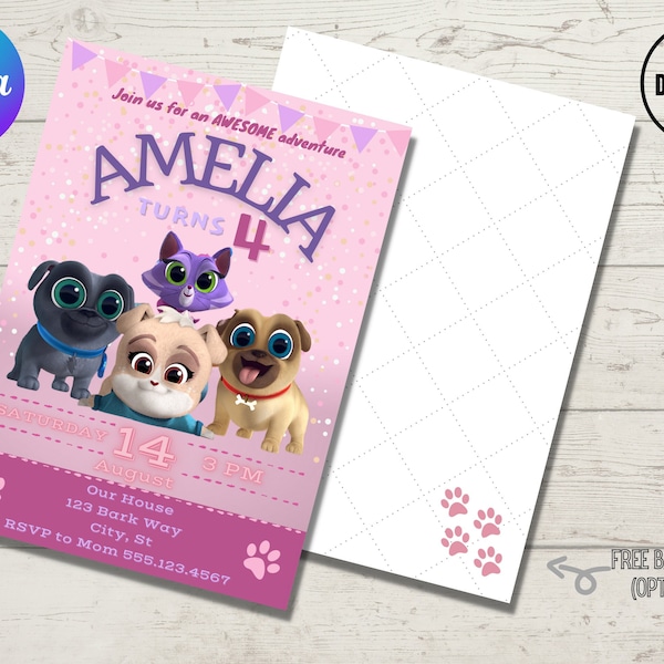 Pink Puppy Dog Pals Birthday Invitation - Digital Download