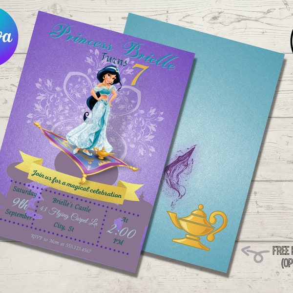Princess Jasmine Aladdin Birthday Invitation - Digital Download