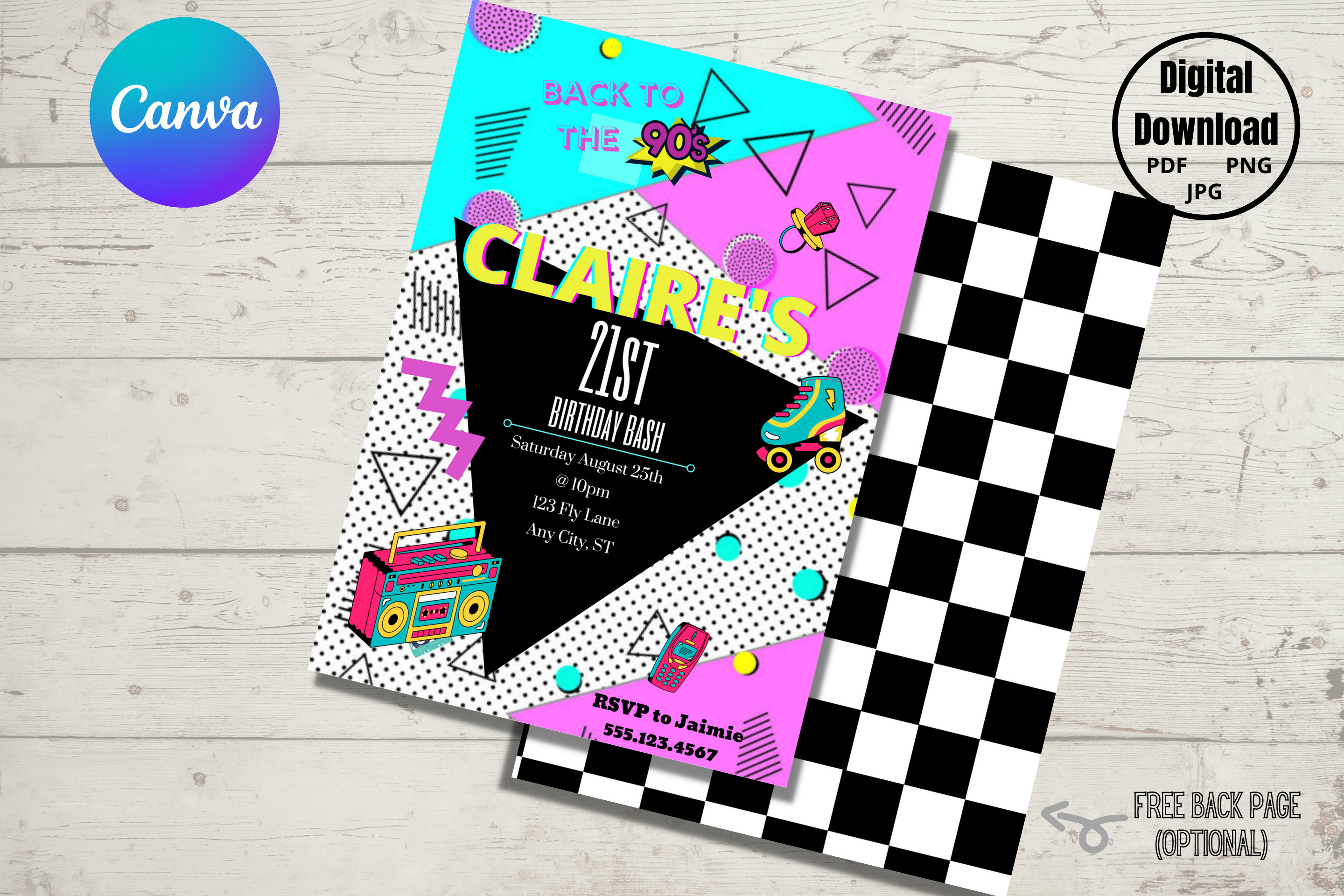 90stheme Birthday Invitation Digital Download
