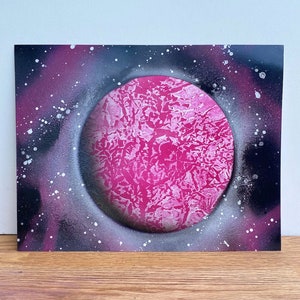 Spray Paint Art - Pink Planet - Space Art