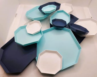 Achthoekige torenvormige lekbak – 3D-geprinte plantenschotel – Eco PLA – 5 maten