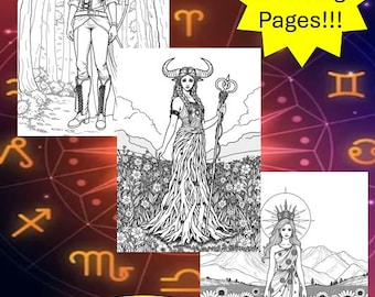 Zodiac Signs Coloring Pages: Astrology Art (Digital Download)