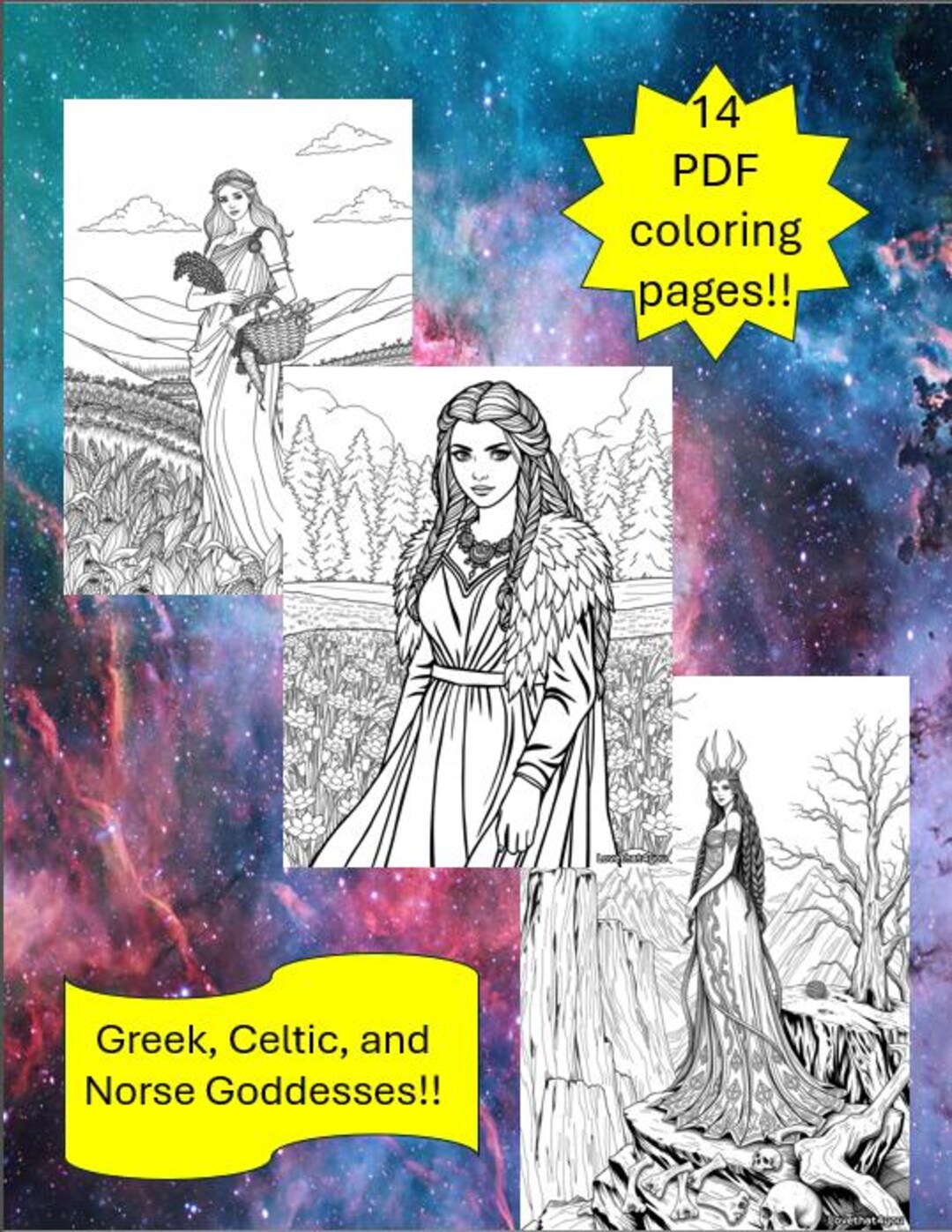 Goddess Coloring Pages: Greek, Norse, Celtic Mythology (printable PDF ...