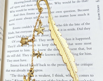 Metal Feather Bookmark with Ocean Charms