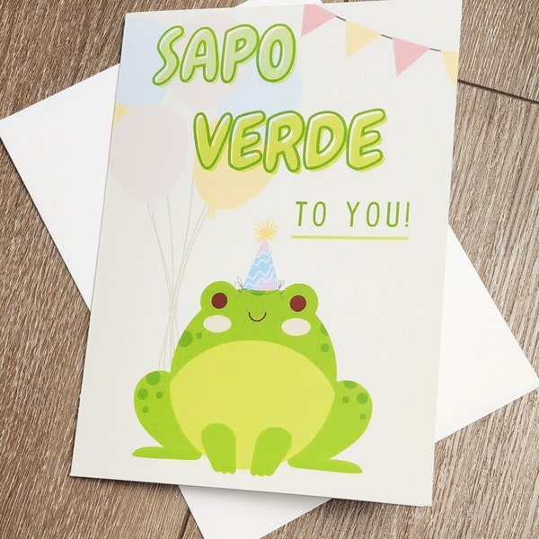 Sapo Verde Birthday card 5x7 - Funny Spanish Pun - Tarjeta de Cumpleaños Chistosa - Frog Themed Gift