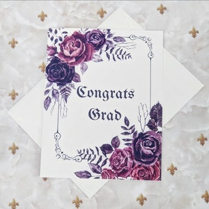 Goth Graduation card 4.25 x 5.5 Blank greeting card Dark Academia rose Theme image 1