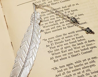 Metal Feather Bookmark with Turtle Charms