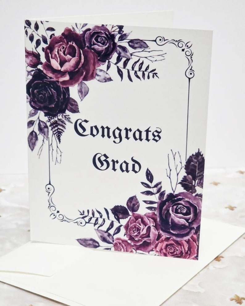 Goth Graduation card 4.25 x 5.5 Blank greeting card Dark Academia rose Theme image 2