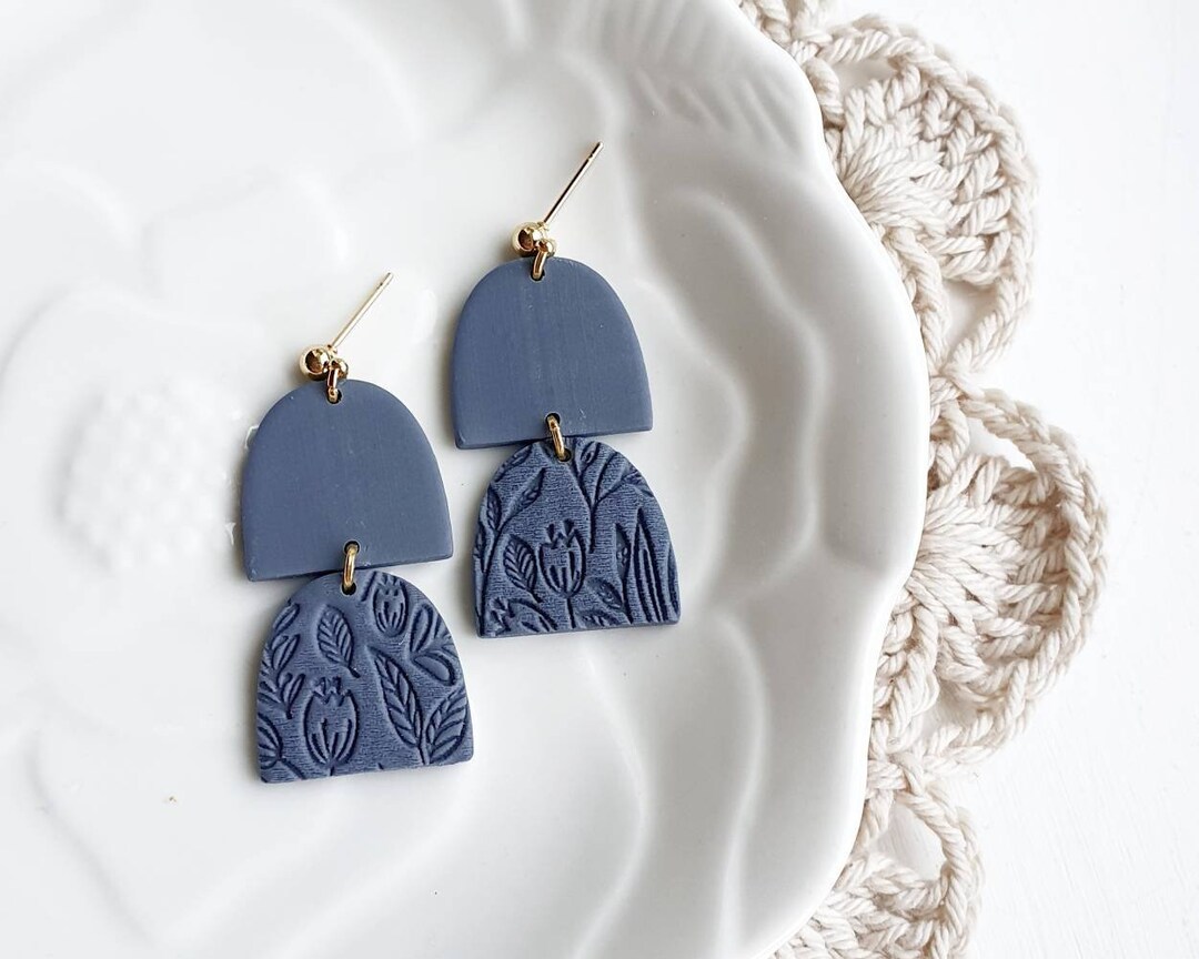 Boucles D'oreilles En Marbre Et Argile Fait Main - Artisanal - Neuf Avec étiquettes
