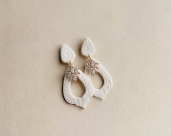 ADELINE - Bridal Pearl White Earrings l Elegant Bridal Jewellery l Crystal Drop Earrings