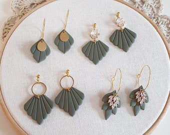 Pendientes verde salvia // Colección jardín parisino // Pendientes de arcilla polimérica // Joyas de otoño Boho // Pendientes ligeros // minimalistas