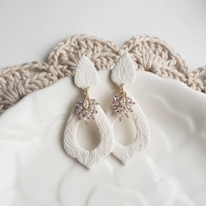 ADELINE// Bridal Collection// Polymer Clay Earrings// Wedding Earrings// Boho Clay Earrings// Pearl White Earrings// Bridal Earrings uk