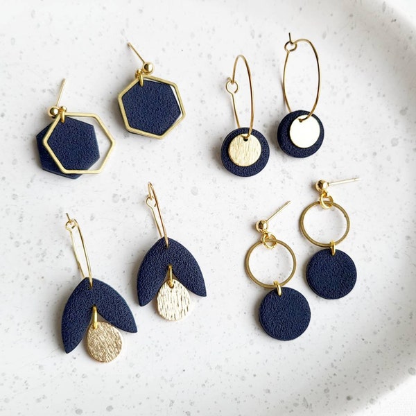 Navy Blue Earrings //Lake House Collection //Polymer Clay Earrings // Boho Blue Jewellery //Lightweight Earrings // Blue minimalist earrings