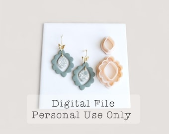 May include: A pair of sage green and patterned earrings with gold butterfly accents, displayed with two polymer clay cutters. The text "Digital File Personal Use Only" is visible.