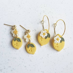 Lemon Blossom Earrings//Limited Edition Collection//Lemon Clay Earrings// Summer Clay Earrings//Yellow Dangle Earrings// uk earrings