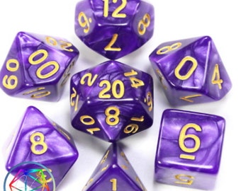 Set of 7 Polyhedral Dice for RPG/TTRPG/D&D Gold Numbering