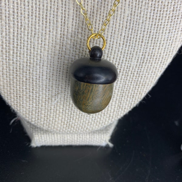 Acorn Stash Pendant Necklace | 18k Gold Plated | .1x1" Wooden Acorn Pendant | Adjustable Gold Plated Chain