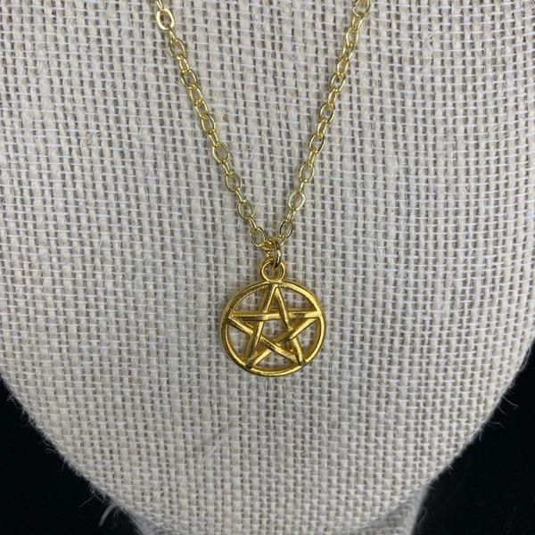 Pentagram Pendant Necklace | 18k Gold Plated | .5" Genuine 18k Gold Plated Pendant | 18 Inch Adjustable Gold Plated Chain