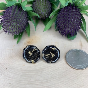 BLACK MARBLE HONEYCOMB Stud Earrings | 18k Gold Posts | Faux Marble | Polymer Clay Earrings | Statement Earrings | Boho Earrings | Handmade