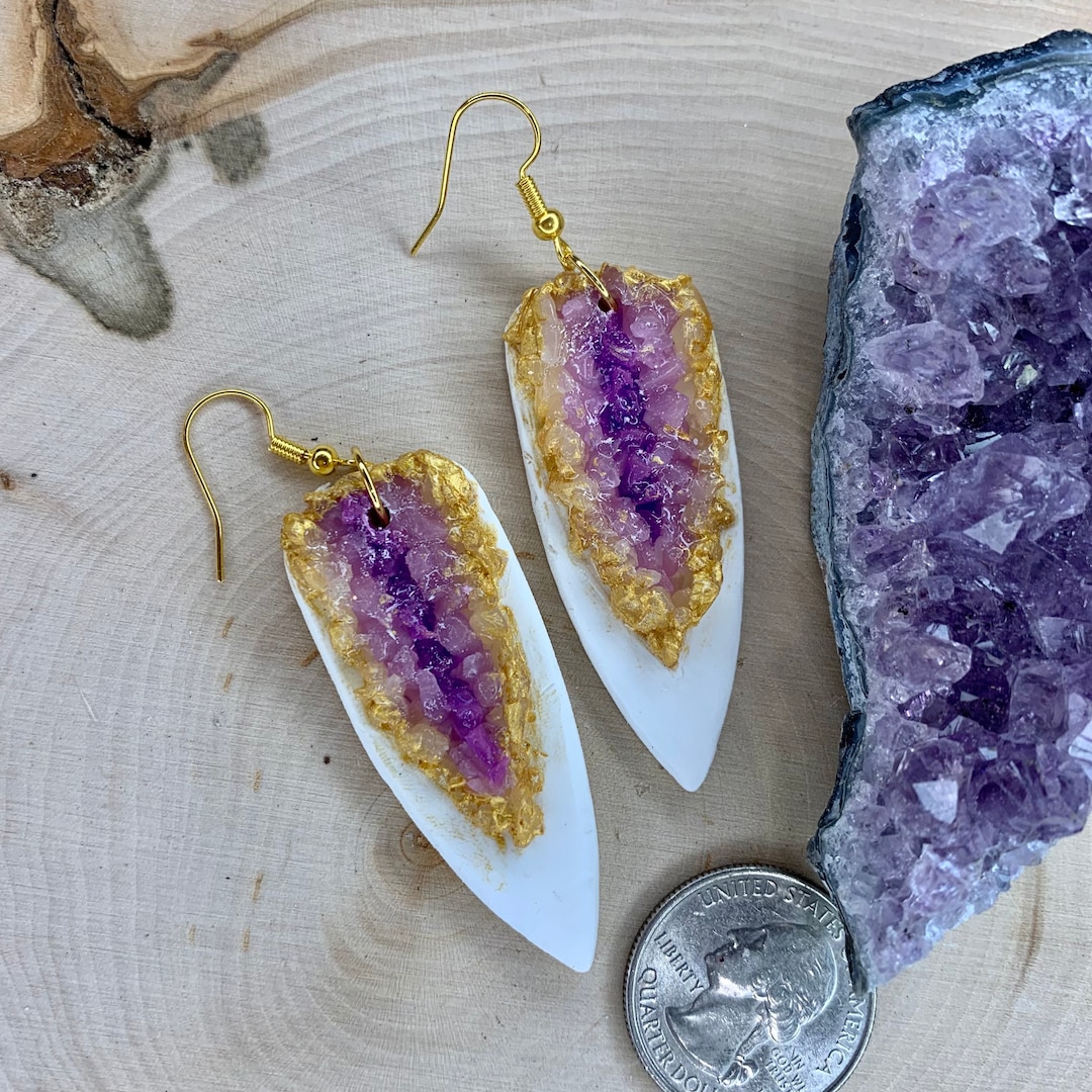 CLAY GEODE DAGGER Earrings Faux Geode Polymer Clay Earrings Statement