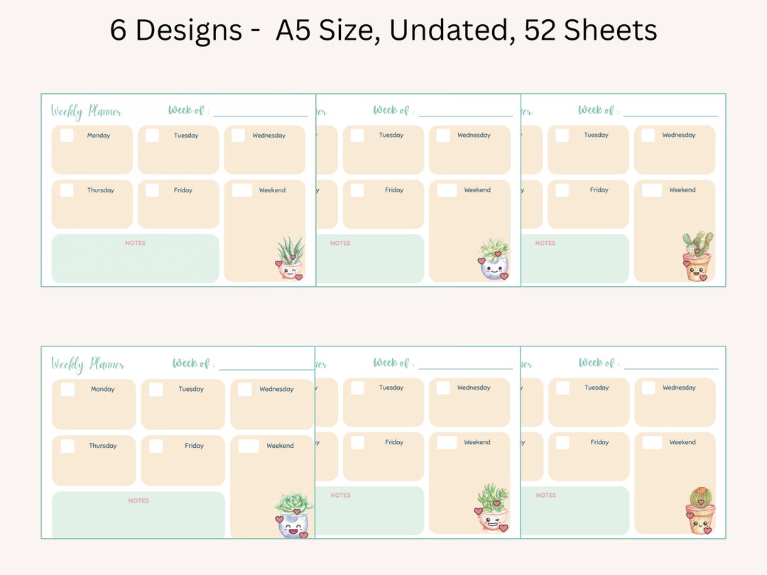 Plant Themed Weekly Planner Tear off Notepad, Weekly Calendar