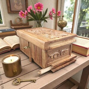 Handgeschnitzte Walnuss Puzzle Box mit geheimem Schlüssel – Vintage Schmuckschatulle & Aufbewahrungsbox