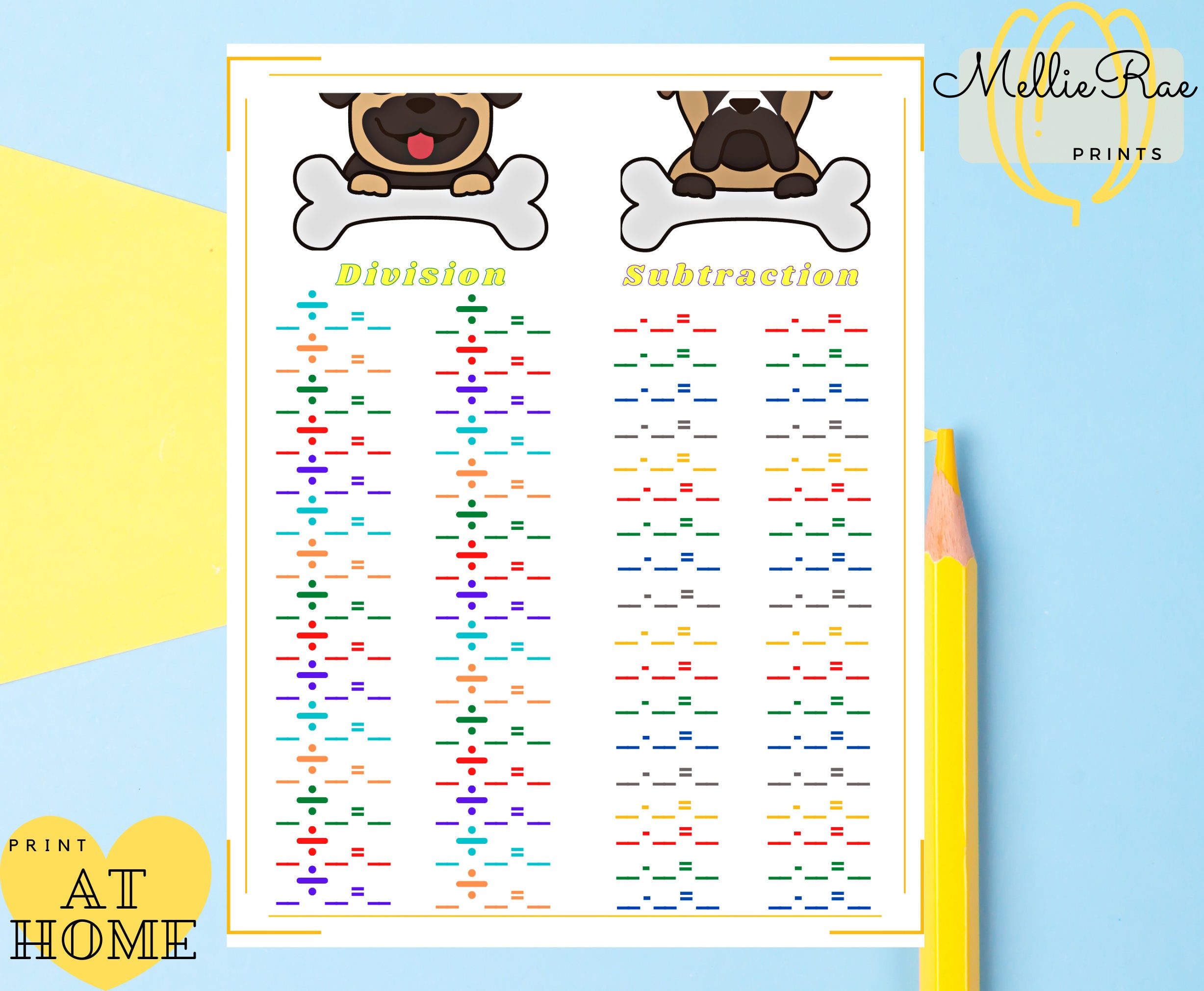 math printable division and subtraction worksheet fill in the etsy australia