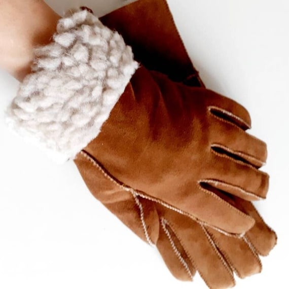 Warme Damen Lammfell Handschuhe, Echte Leder Fingerhandschuhe