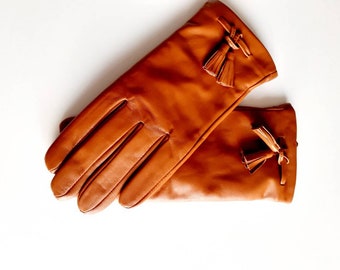 Smooth leather gloves for women in brown with smartphone function finger gloves winter gloves