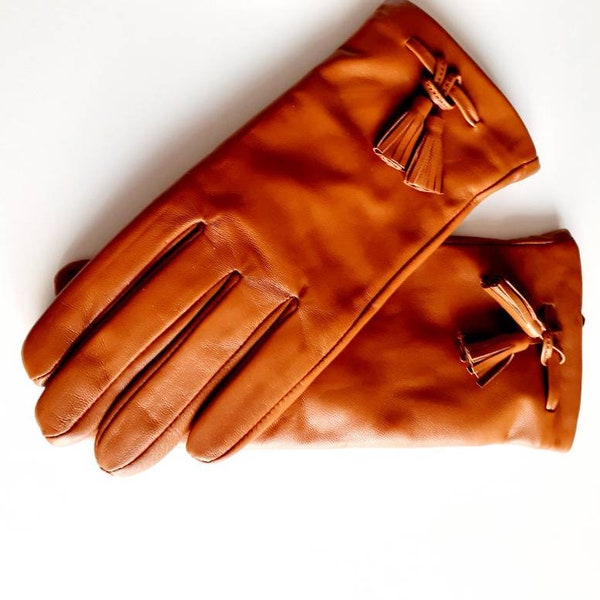 Glattleder Handschuhe Damen in braun mit Smartphone Funktion Fingerhandschuhe Winterhandschuhe