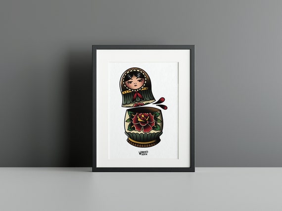 Russian Doll Tattoo Flash Print - Etsy