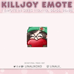 Könnte beinhalten: Eine digitale Illustration eines Killjoy-Emotes aus dem Videospiel Valorant. Der Charakter ist eine Frau mit braunen Haaren, die eine grüne Mütze und eine Brille trägt. Sie hält ein rotes Herz vor ihrem Gesicht.