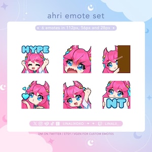 LoL League of Legends Spirit Blossom Ahri Emote Set Pack | Cute Chibi Twitch Streamer Discord Emotes