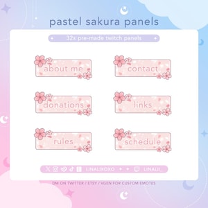 32 Pink Sakura Cherry Blossom Twitch Panels | Cute Aesthetic Pastel Twitch Stream Graphics Pack