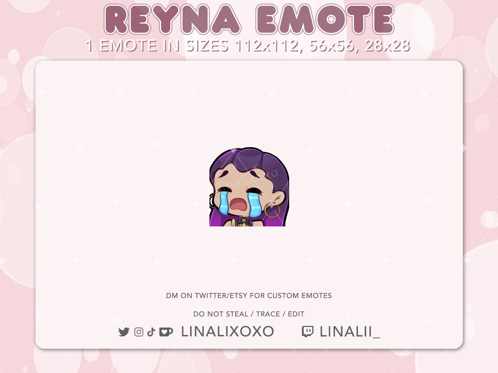 Verdrietig huilen van streek Huilen Moedige Reyna Emote | Schattige Chibi Twitch Streamer Discord-emotes
