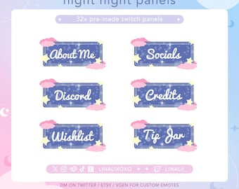 32 Night Night Twitch Panels | Cute Aesthetic Twitch Stream Graphics Pack