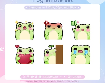 Cute Frog Emote Set | Cute Chibi Twitch Streamer Discord Emotes
