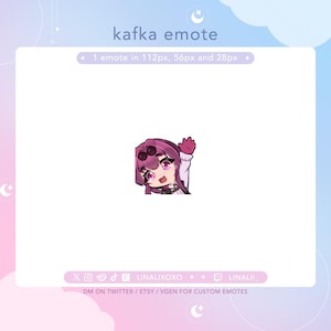 May include: A digital illustration of a cartoon character with purple hair, wearing a white shirt and red gloves, waving with a bright smile. The character is against a white background.