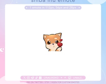 Emote de perro Shiba Inu con beso de corazón de amor / Emotes de Discord de streamer de Twitch de Chibi lindo