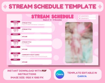 Pink Circle Twitch Youtube Wochenplan | Vtuber Spielplan | Canva Vorlage