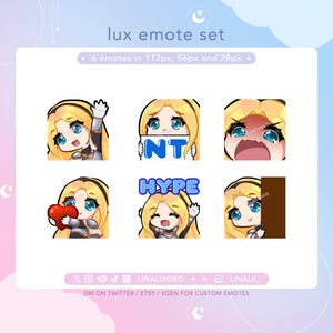 LoL League of Legends Lux Emote Set Pack | Cute Chibi Twitch Streamer Discord Emotes