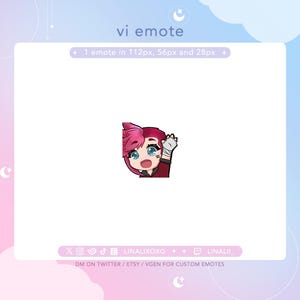 Hi Wave Hello Arcane League of Legends Vi Emote | Cute Chibi Twitch Streamer Discord Emotes