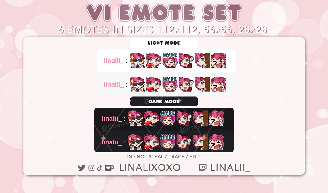 Arcane League of Legends Vi Emote Set Pack Cute Chibi Twitch Streamer Discord Emotes Etsy